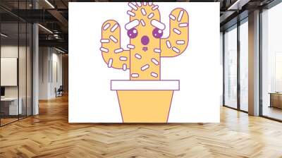 cartoon potted cactus kawaii character vector illustration yellow design Wall mural