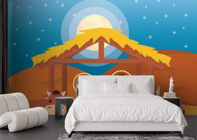 celebration merry christmas manger flat design Wall mural