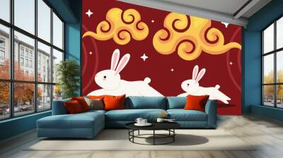 chinese moon festival rabbits with clouds Wall mural