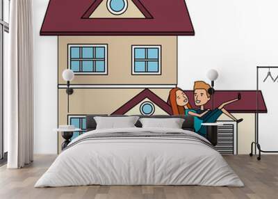 couple lovers outside the house vector illustration design Wall mural