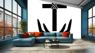 cross and hands christian catholic paraphernalia  icon image vector illustration design  black and white Wall mural