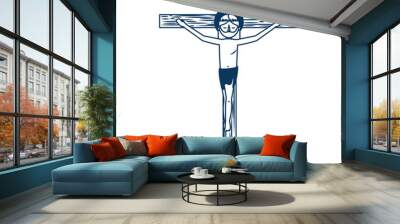 crucifixion jesus christ on the cross vector illustration green and blue Wall mural