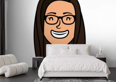 cute young woman head with eyeglasses character Wall mural