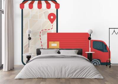 delivery truck in smartphone Wall mural