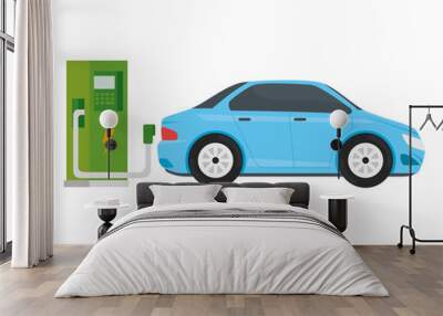 electric ecology service station with light blue car vector illustration design Wall mural