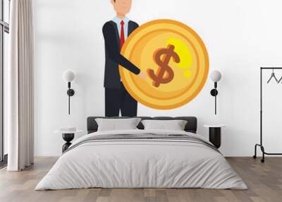 elegant businessman lifting coin money Wall mural