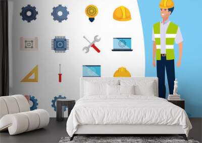 engineer man with set icons working vector illustration design Wall mural