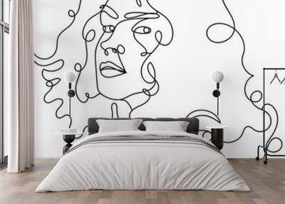 female face continuous line Wall mural