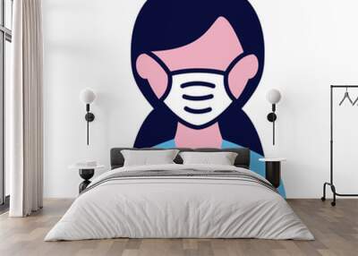 female wearing medical mask flat style icon Wall mural