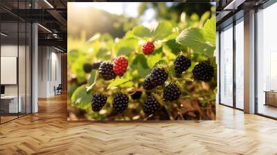 Freshness of nature  ripe berry fruit on leaf generated by AI Wall mural