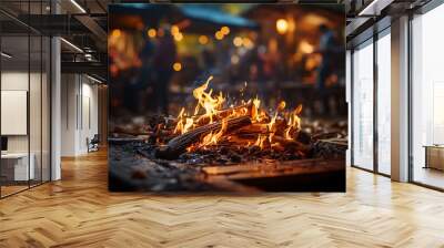 Glowing ember warms the night, wood crackles in bonfire generated by AI Wall mural