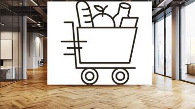 groceries in shopping cart delivery service line style Wall mural