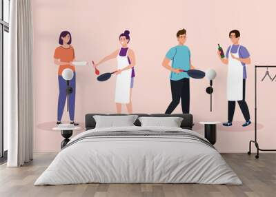 group of young people cooking vector illustration design Wall mural