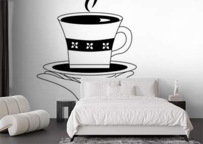 hand with delicious tea cup with dish vector illustration design Wall mural