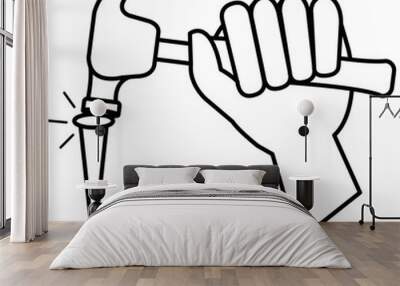 hand with hammer and nail Wall mural