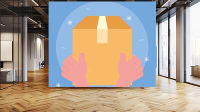 hands holding box design, Safe delivery logistics and transportation theme Vector illustration Wall mural