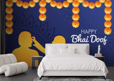 happy bhai dooj celebration card with brother and sister golden silhouette Wall mural