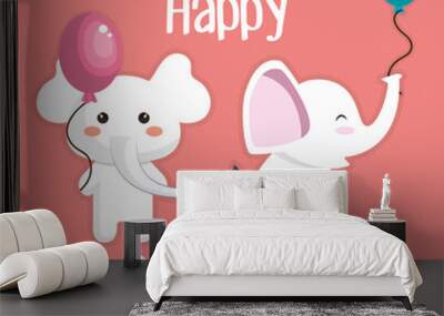 happy birthday card with cute elephant character vector illustration design Wall mural