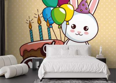 happy birthday card with cute rabbit Wall mural