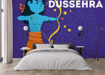 happy dussehra celebration with lord rama blue character in purple background Wall mural