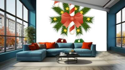 happy merry christmas sweet cane and bow with wreath Wall mural