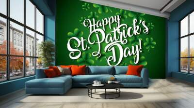 happy st patricks day lettering and clovers background vector illustration Wall mural