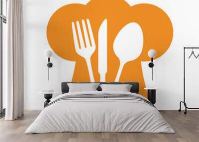 hat chef silverware spoon fork knife silhouette vector illustration isolated  Wall mural