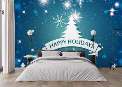 lovely card happy holidays landscape tree snowflake blue background vector illustration eps 10 Wall mural