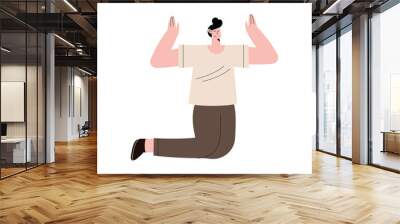 Man on knee with hands up praising Wall mural