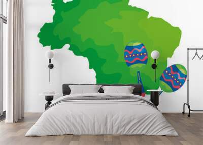 maracas with map of brazil isolated icon Wall mural