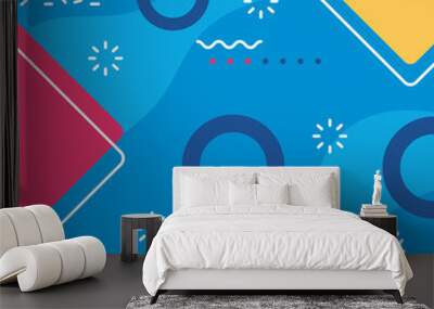 memphis background blue color with geometric shapes Wall mural