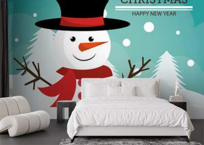 Merry christmas and happy new year card design Wall mural