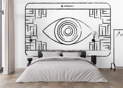 monitor computer eye security data circuit connection vector illustration Wall mural