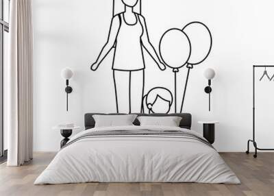 mother with daughter and balloon helium Wall mural