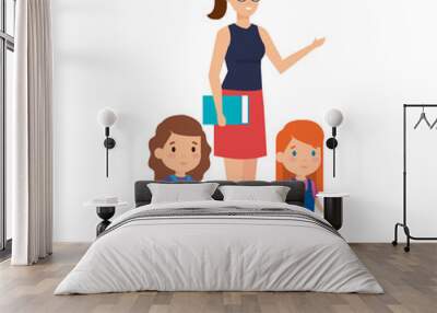 mother with daughters characters Wall mural