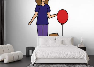 mother with son and balloon helium Wall mural