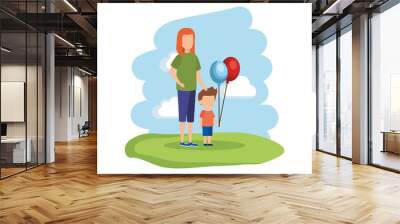 mother with son and balloon helium Wall mural