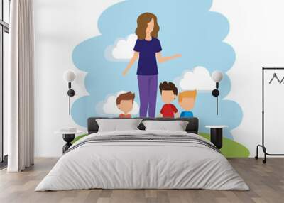 mother with sons characters Wall mural