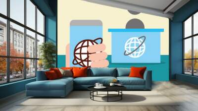 news communication relate hand holding hand world desk vector illustration Wall mural