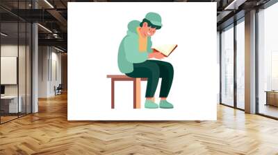 One person sitting reading book smiling happily Wall mural