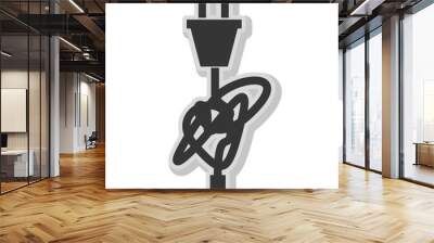 Plug and wire in black and white colors isolated flat icon, vector illustration. Wall mural