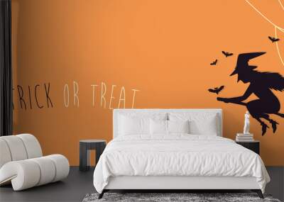 poster halloween with witch flying in broom vector illustration design Wall mural