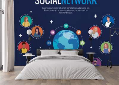 poster of social network, people connected for digital, interactive, communicate and global concept Wall mural