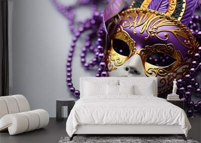 Purple and gold costume mask adds elegance generated by AI Wall mural