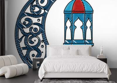 ramadan kareem moon with lamps hanging vector illustration design Wall mural