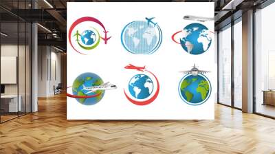 set of airplanes flying around the world vector illustration design Wall mural