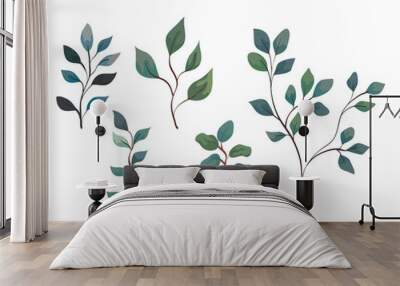 set of branches with leaves, nature decoration vector illustration design Wall mural