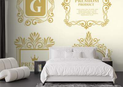 set of labels in luxury gold decoration vector illustration design Wall mural