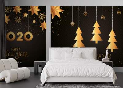 set of posters happy new year with decoration vector illustration design Wall mural