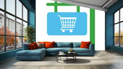 shopping cart in label hanging line and fill style icon Wall mural